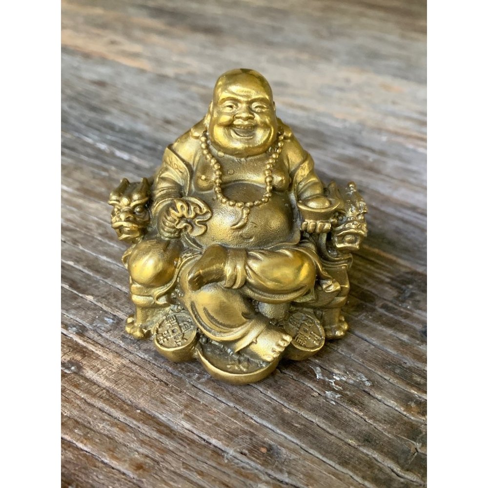 Fengshui Lucky Statue Laughing Brass Buddha Figurine Sculpture - 3"